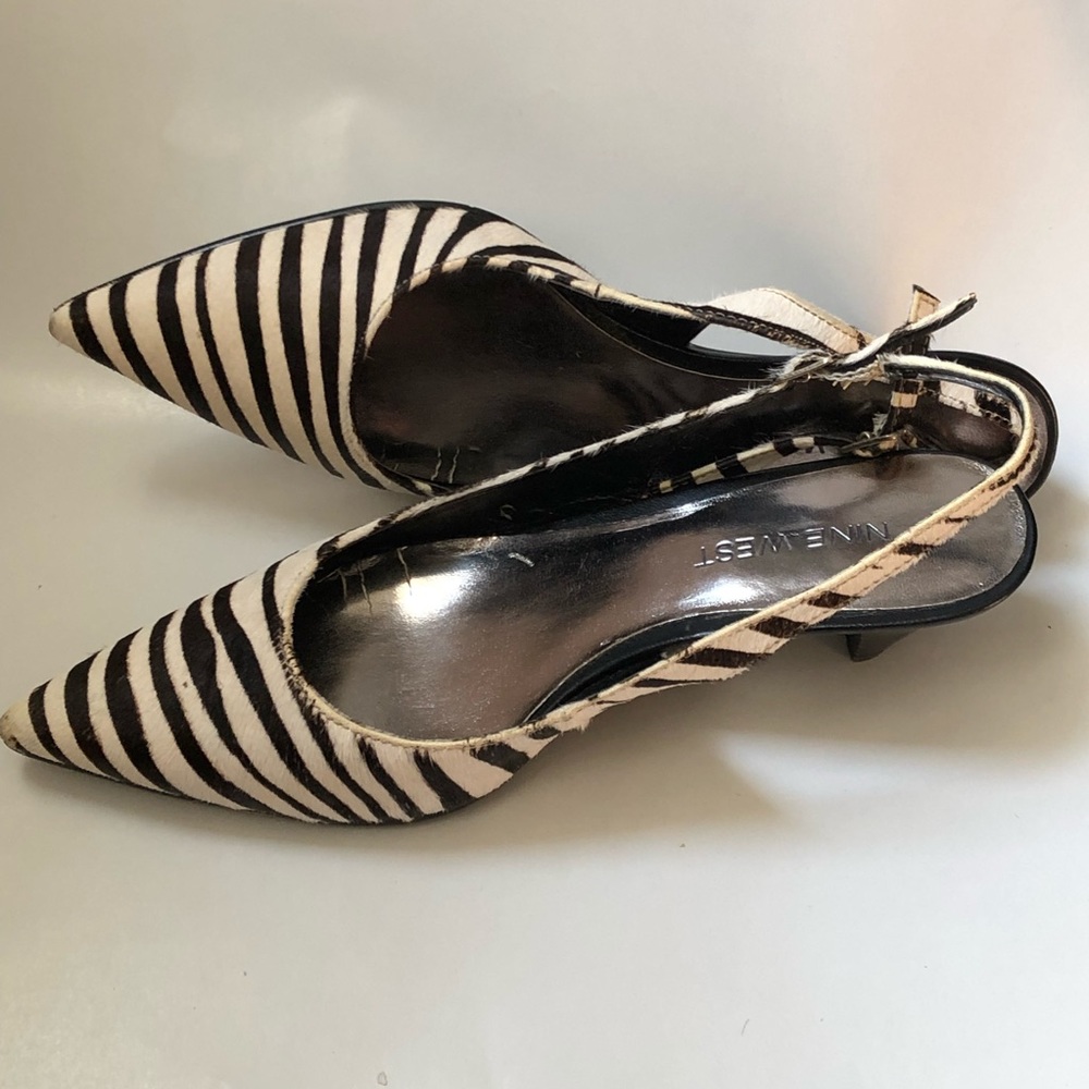 🦓 Nine West 🦓 Leather Zebra Print Kitten Heels